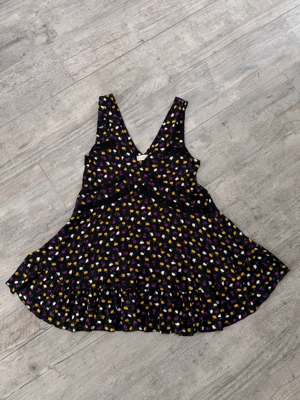 Boho Western Festival Black Floral  Lace Trim Sleeveless FitnFlare Mini Dress
